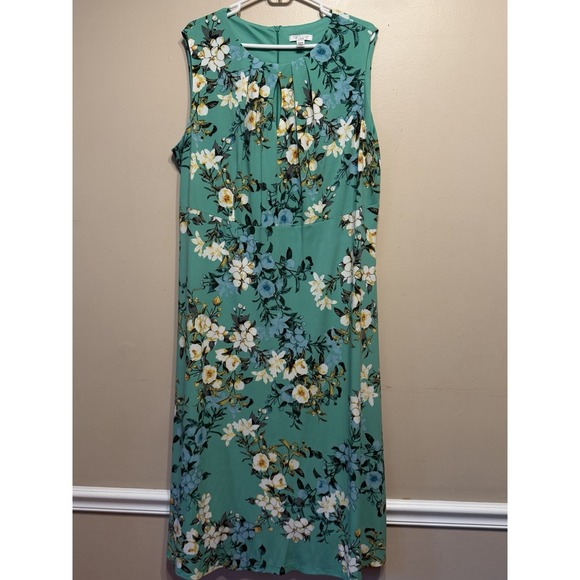 London Style Dresses & Skirts - London Style Collection Size 18 Plus Midi Dress Women's Green Blue Floral Print